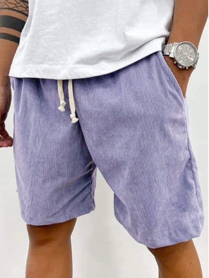 Men's Corduroy Shorts With Drawstring Fashion Casual Pockets Pants Summer
