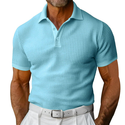 Waffle Short Sleeve Polo Shirt Men's Fashion Summer Lapel Tops