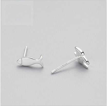 Fashion Asymmetry 925 Sterling Silver Stud Earrings Animal Fish Cat Stud Earrings for Women Personality Jewelry Gifts