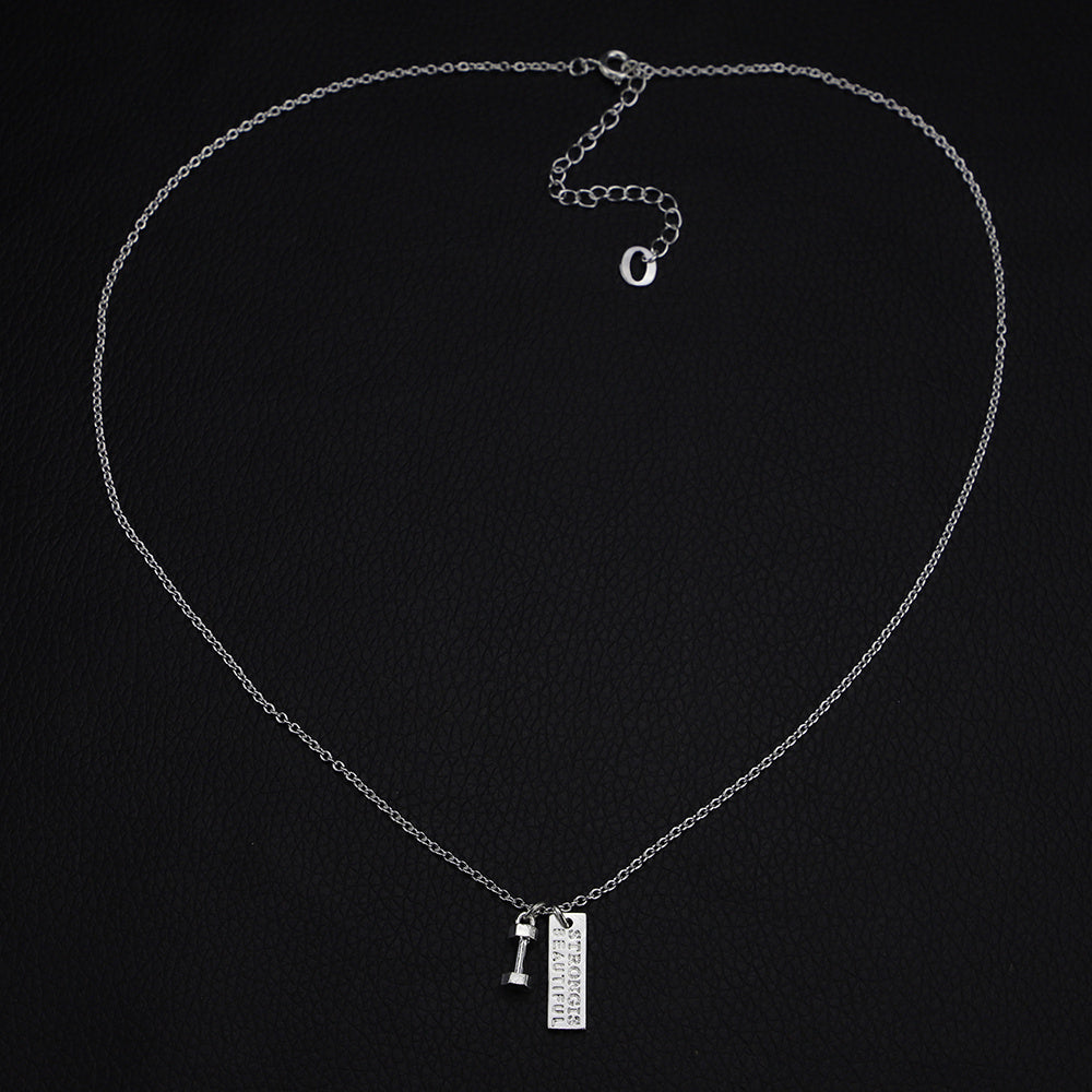 S925 Sterling Silver Jewelry Fitness Necklace Dumbbell Pendant