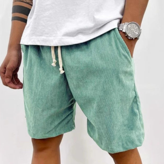 Men's Corduroy Shorts With Drawstring Fashion Casual Pockets Pants Summer