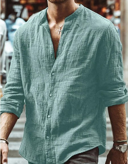 Men's Long Sleeve Shirt With Button Casual Solid Color Tops For Spring Autumn