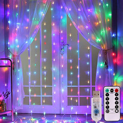LED Curtain Garland On The Window USB String Lights Remote Control Christmas Decorations For Home Room