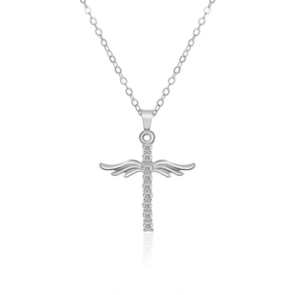 Angel Wings Cross Pendant Necklace For Woman With O Type Stainless Steel Chain Necklace Jewelry Gift