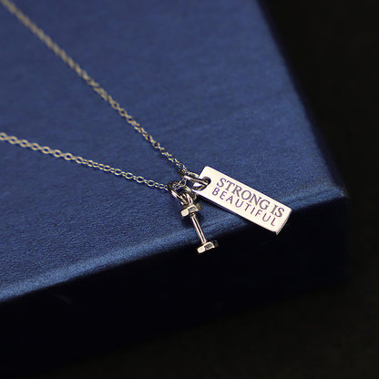 S925 Sterling Silver Jewelry Fitness Necklace Dumbbell Pendant