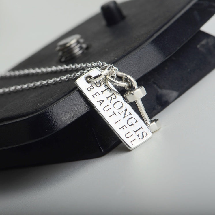 S925 Sterling Silver Jewelry Fitness Necklace Dumbbell Pendant