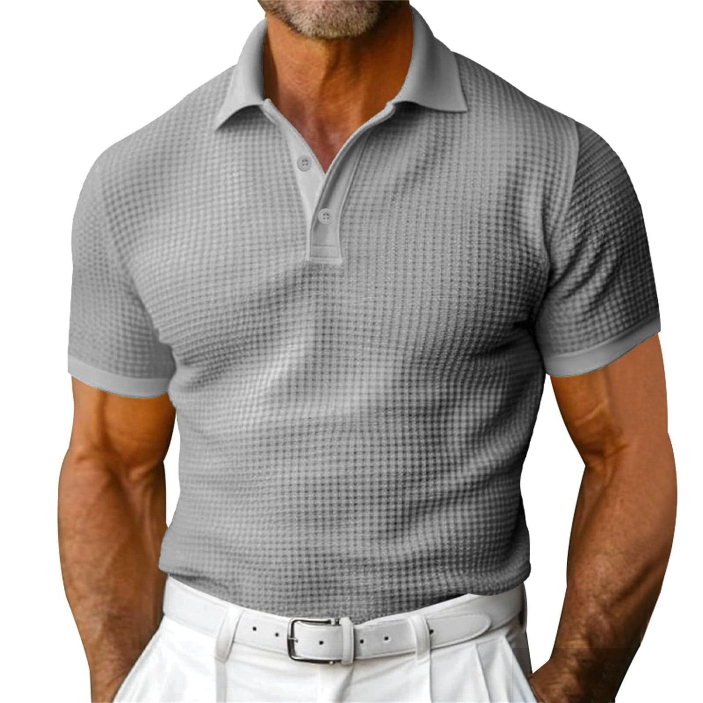 Waffle Short Sleeve Polo Shirt Men's Fashion Summer Lapel Tops