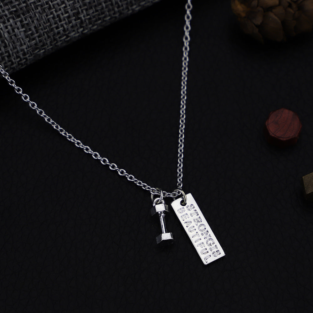 S925 Sterling Silver Jewelry Fitness Necklace Dumbbell Pendant