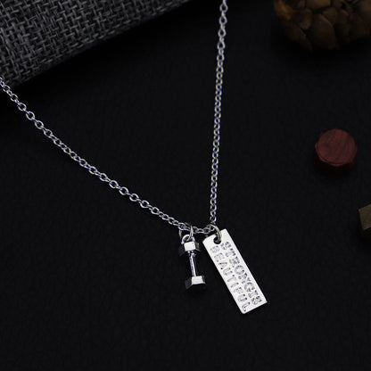 S925 Sterling Silver Jewelry Fitness Necklace Dumbbell Pendant