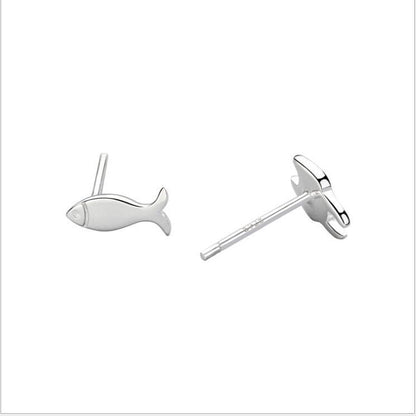 Fashion Asymmetry 925 Sterling Silver Stud Earrings Animal Fish Cat Stud Earrings for Women Personality Jewelry Gifts