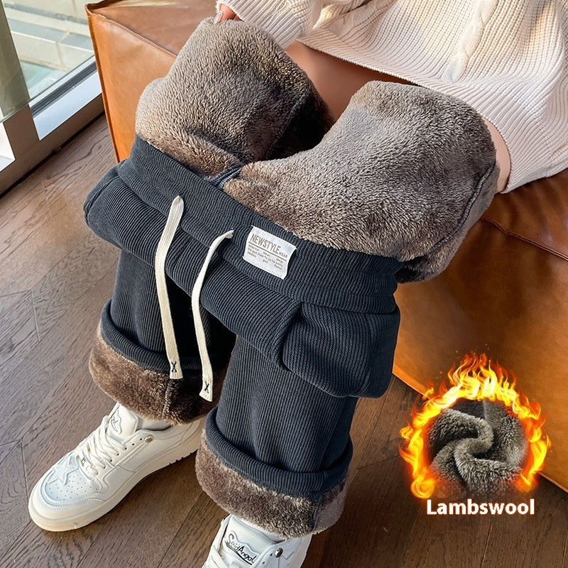 Chenille Fleece-lined Thickening Wide Leg Pants Women's Autumn And Winter