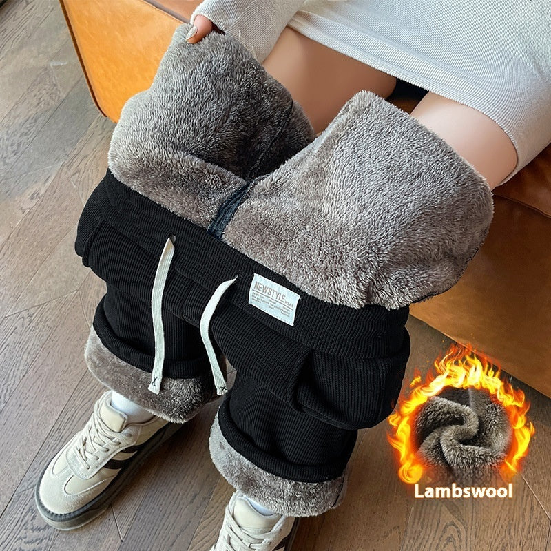 Chenille Fleece-lined Thickening Wide Leg Pants Women's Autumn And Winter