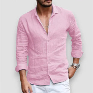 Men's Long Sleeve Shirt Casual Loose Lapel Button Top Solid Color Plus Size Blouse Clothing