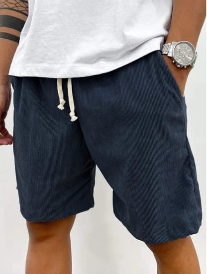 Men's Corduroy Shorts With Drawstring Fashion Casual Pockets Pants Summer