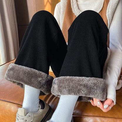 Chenille Fleece-lined Thickening Wide Leg Pants Women's Autumn And Winter