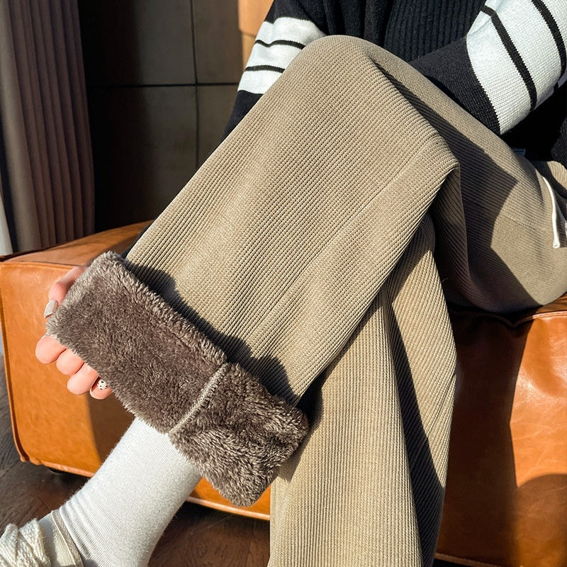 Chenille Fleece-lined Thickening Wide Leg Pants Women's Autumn And Winter