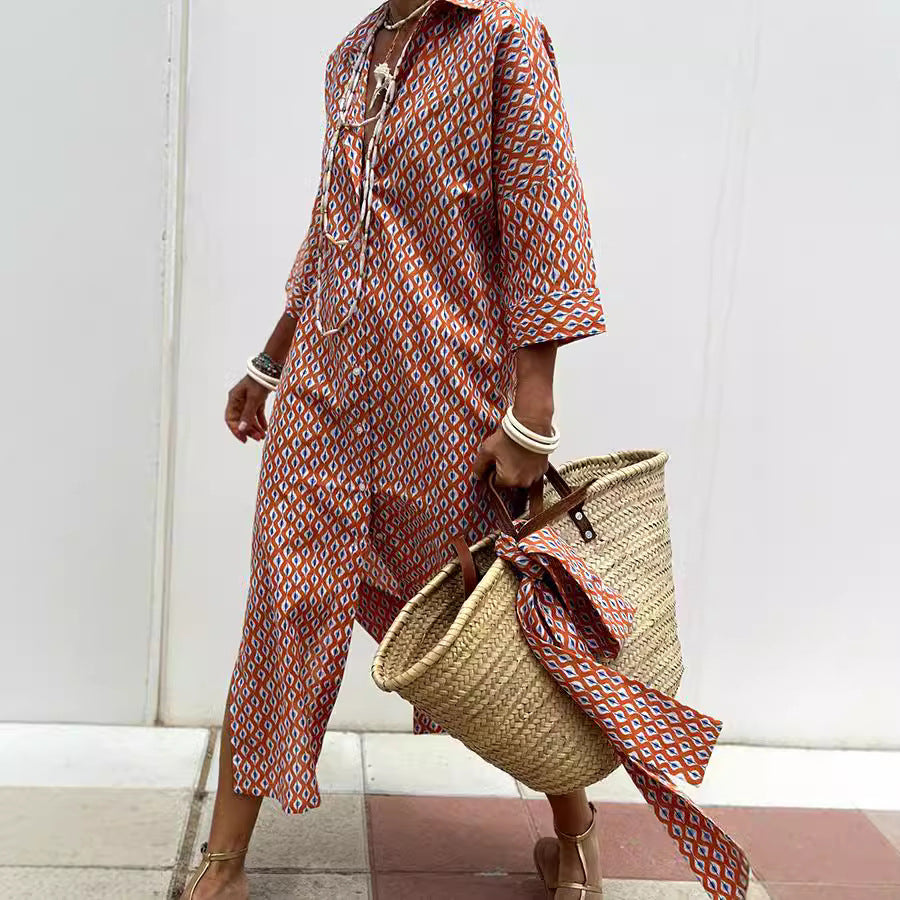 Striped Shirt Dress With Belt Fashion Half-sleeved Lapel Button Cardigan Dresses Women's Clothing