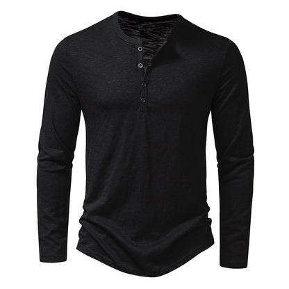 Men's Long-sleeved T-shirt Fashion Casual Solid Color Pullover Button Top Autumn And Spring Clothing